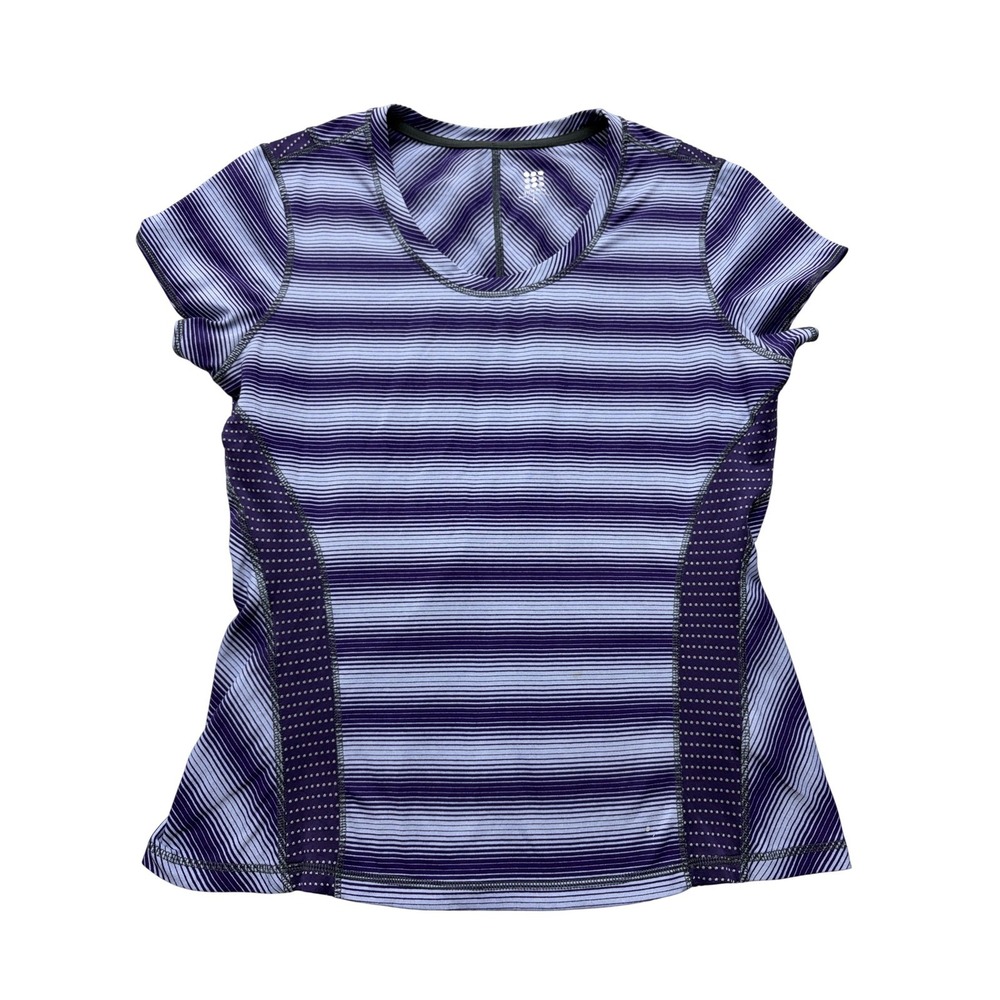 Title‎ Nine Womens L Purple Striped Performance T Shirt Crew Neck